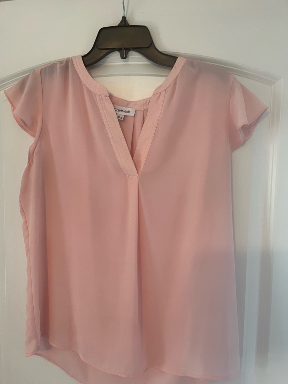 Calvin Klein Soft Pink Notch-Neck Cap Sleeve Blouse